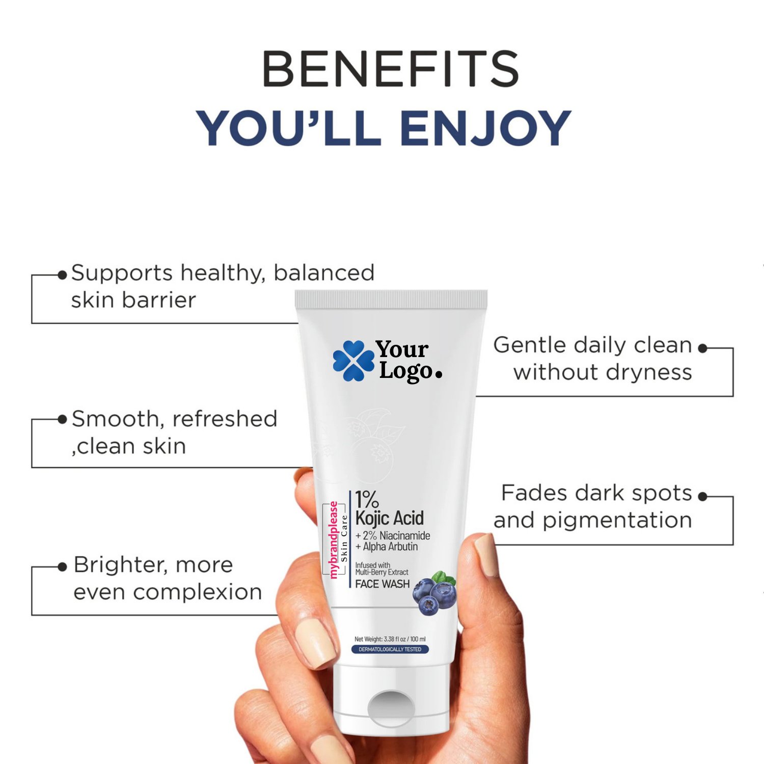 1 KOJIC ACID + 2 NIACINAMIDE + ALPHA ARBUTIN FACEWASH infused with Multi Berry