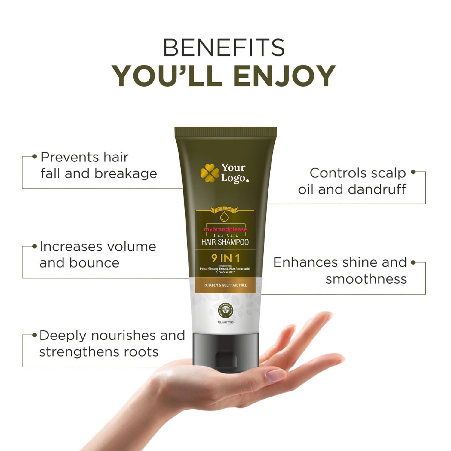 9 IN 1 Shampoo Enriched with Panax Ginseng Extract, Rice Amino Acid, & Prodew 500