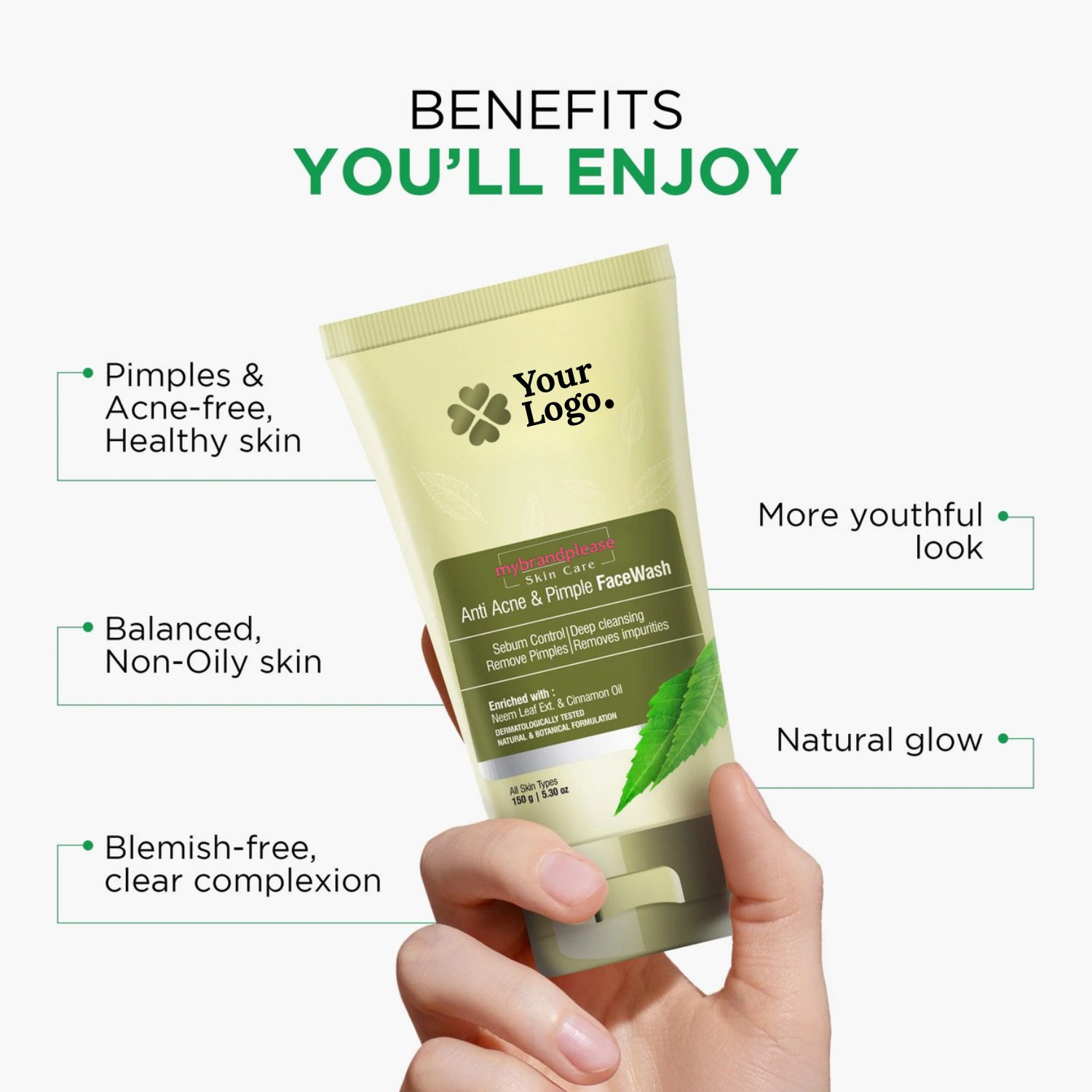 Anti Acne & Pimple Face Wash Enriched with Neem Leaf Ext. & Cinnamon Oil