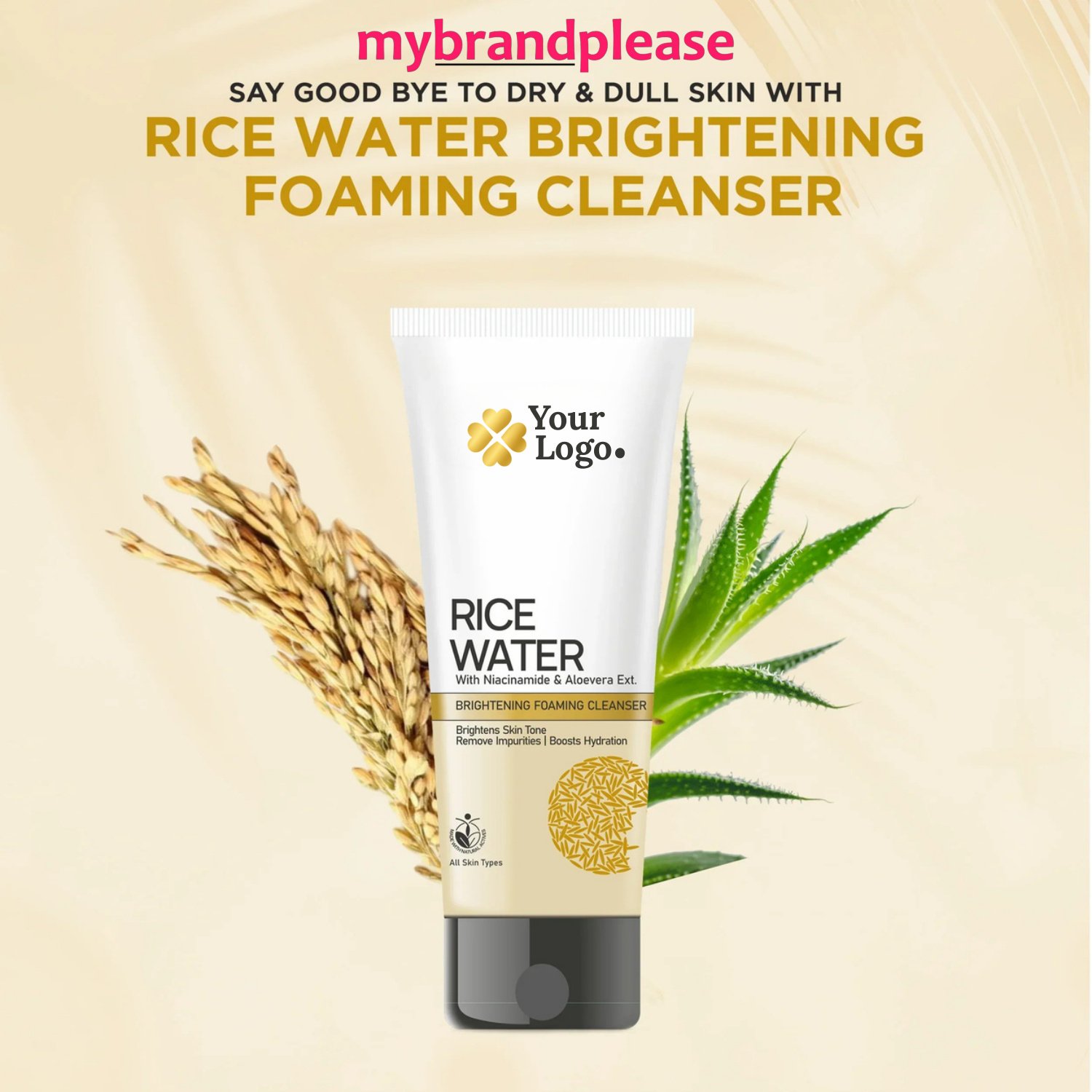 Rice Water Brightening Foaming Cleanser With Niacinamide & Aloe Vera Extract