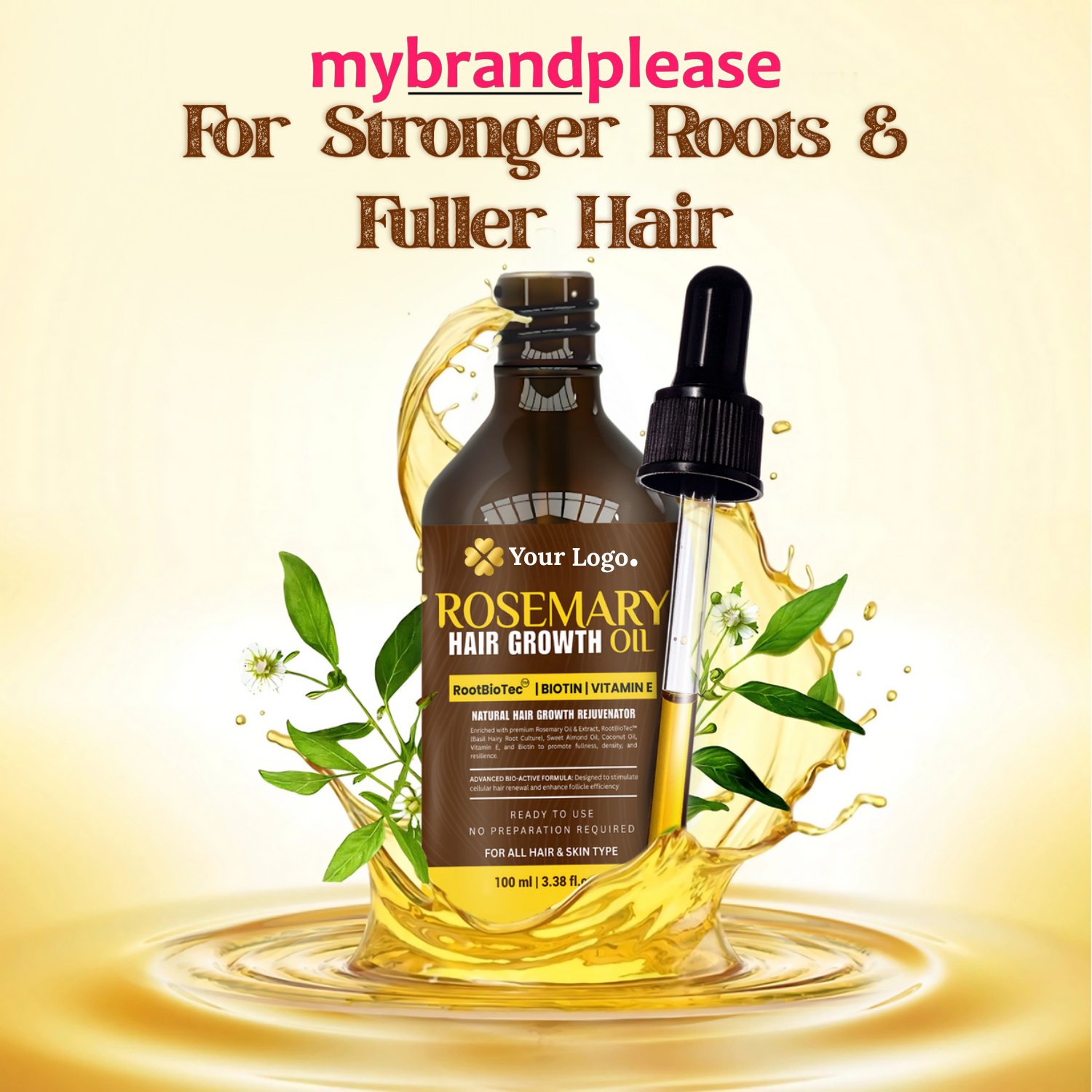 Rosemary Hair Growth Oil Enriched with RootBio Tec, Biotin & Vitamin E