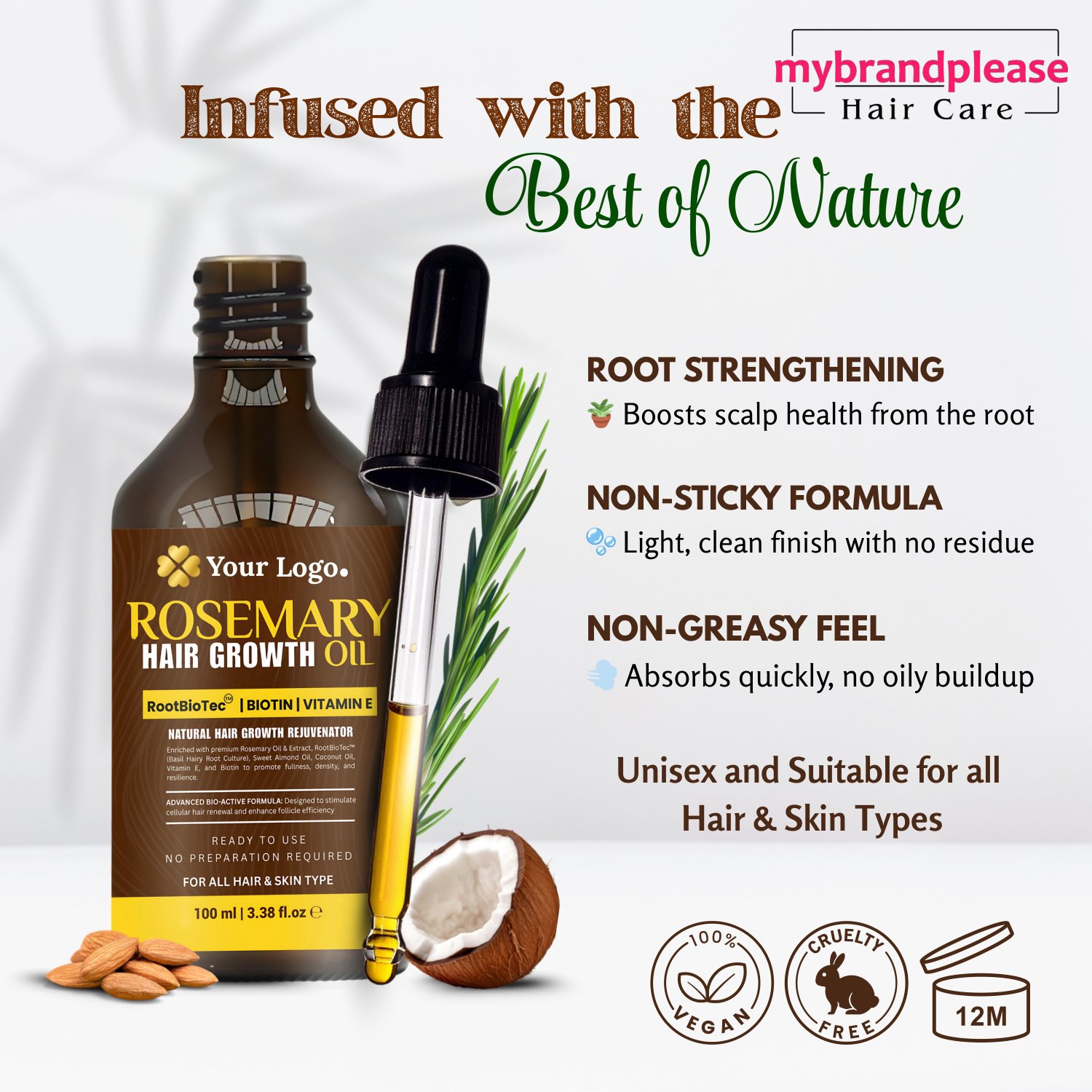 Rosemary Hair Growth Oil Enriched with RootBio Tec, Biotin & Vitamin E