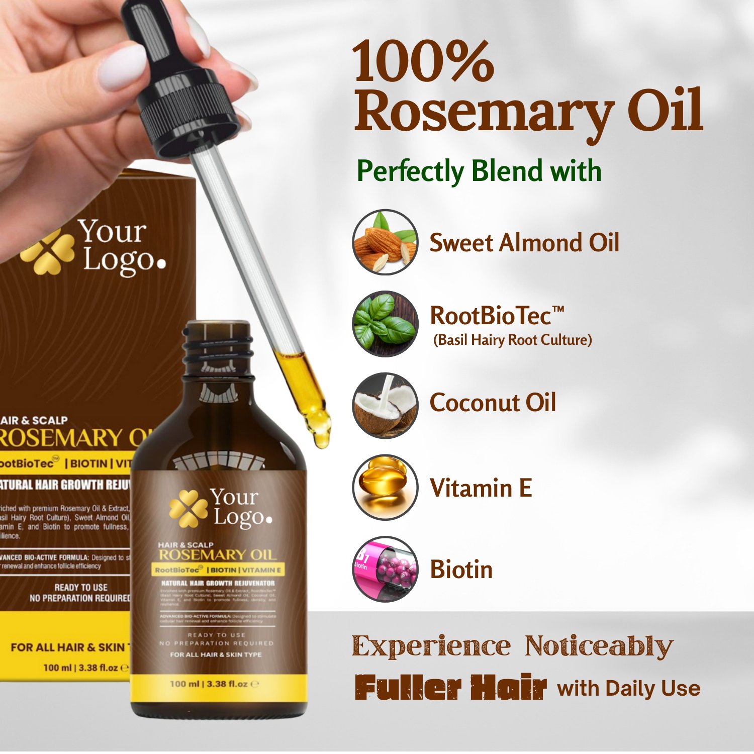 Rosemary Hair Growth Oil Enriched with RootBio Tec, Biotin & Vitamin E