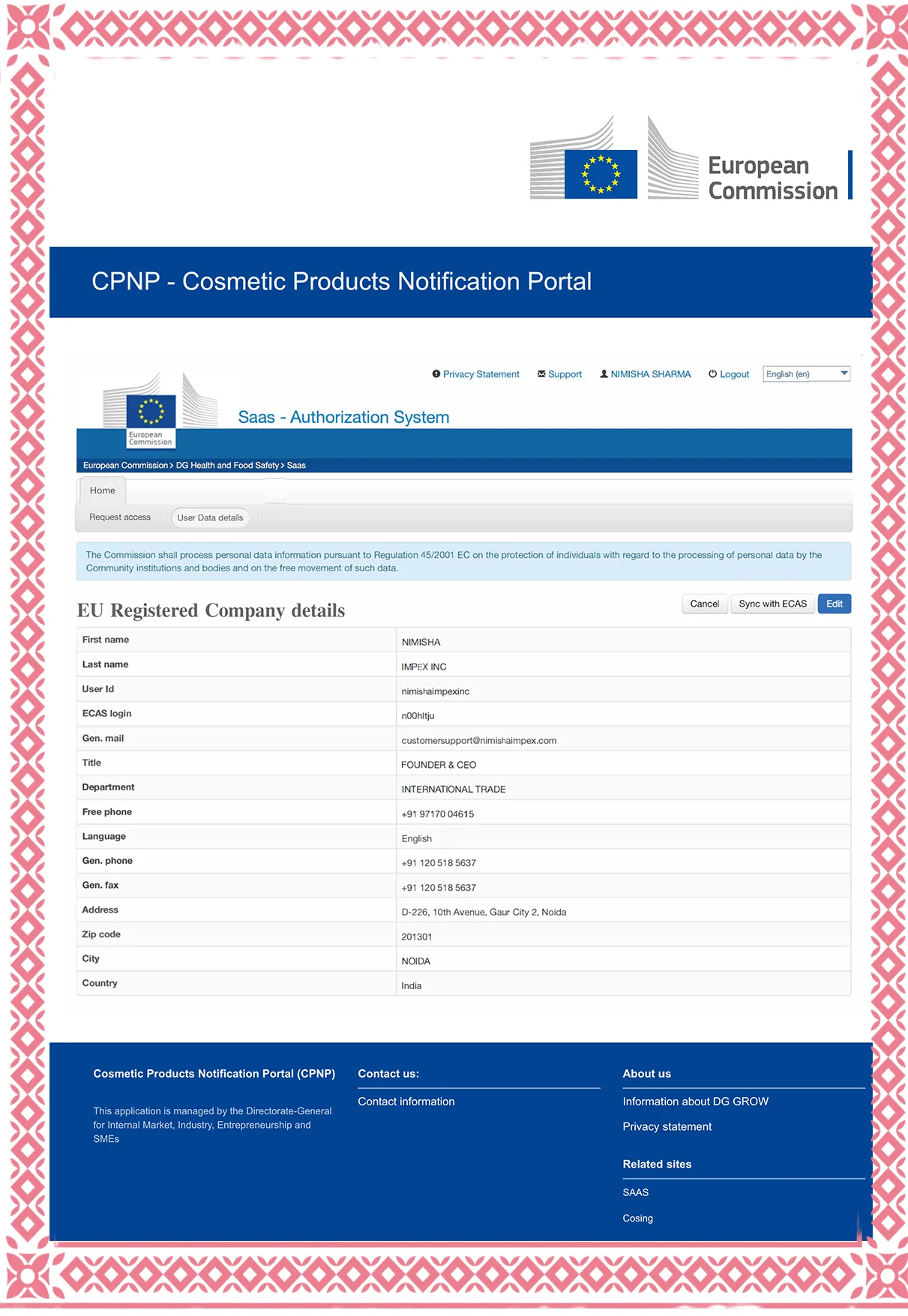 EU CPNP Certificate