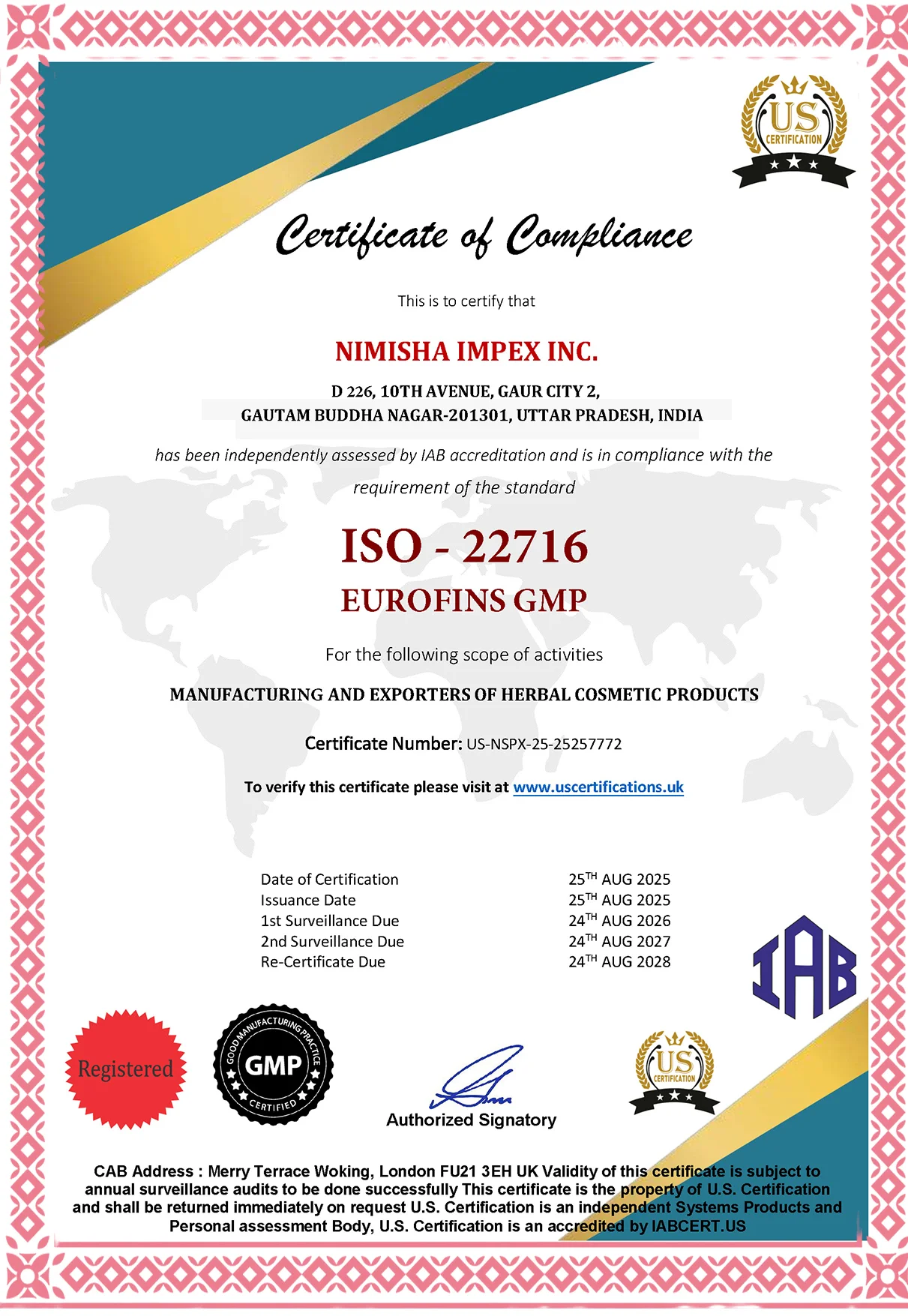 EUROFINS GMP Certificate